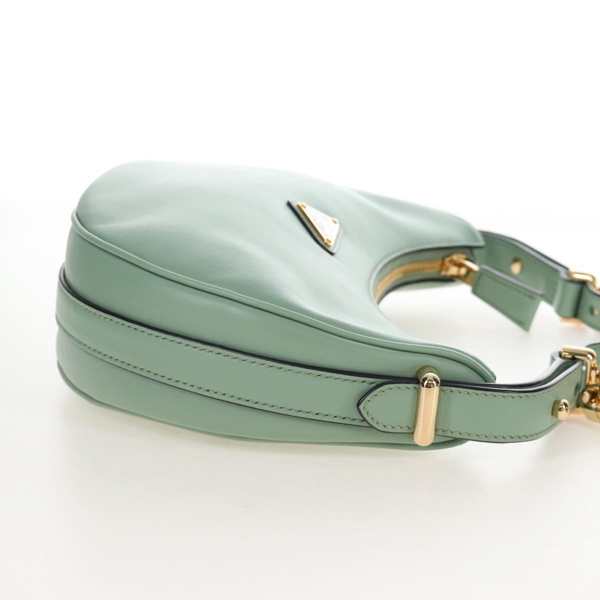 PRADA Shoulder Bag Leather 2way Green Gold Tone Auth 210888SAM