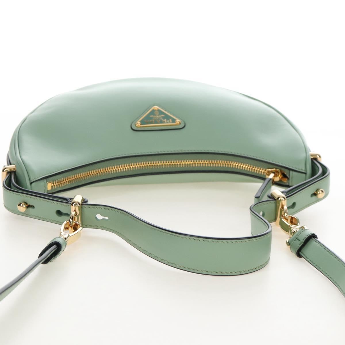 PRADA Shoulder Bag Leather 2way Green Gold Tone Auth 210888SAM