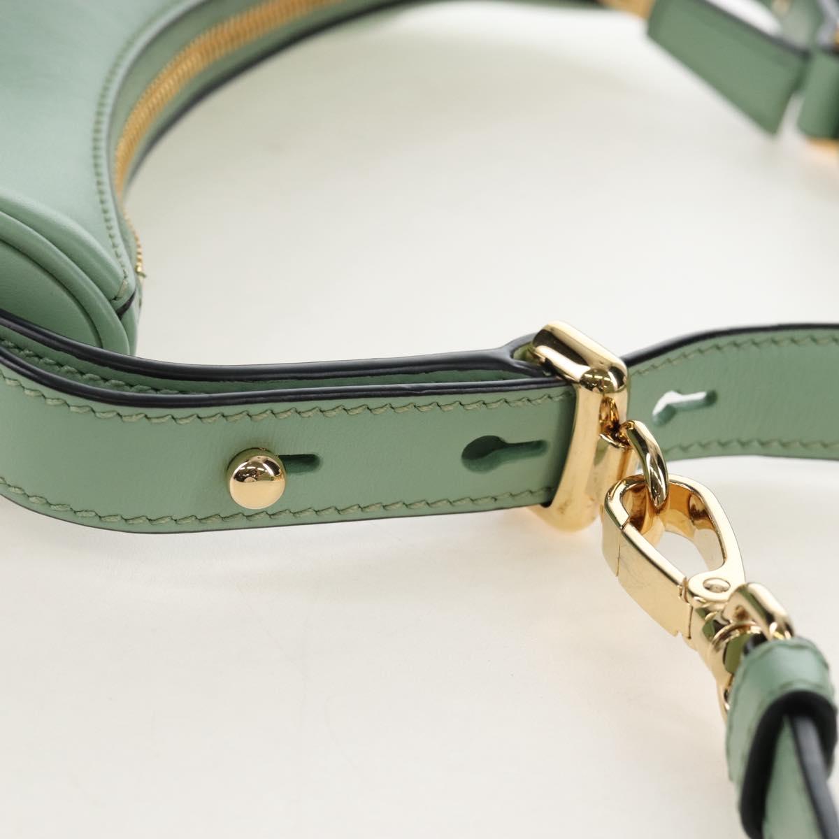 PRADA Shoulder Bag Leather 2way Green Gold Tone Auth 210888SAM