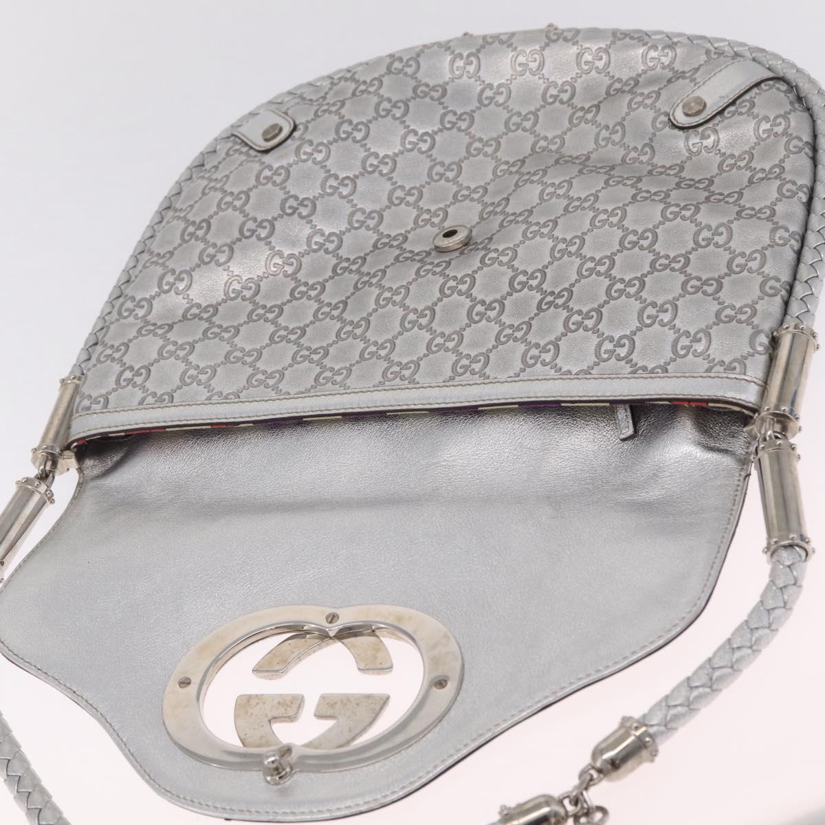 GUCCI GG Canvas Guccissima Britt Shoulder Bag Leather Silver 167732 Auth 210889V
