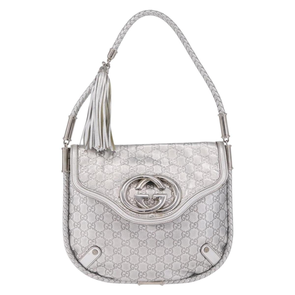 GUCCI GG Canvas Guccissima Britt Shoulder Bag Leather Silver 167732 Auth 210889V