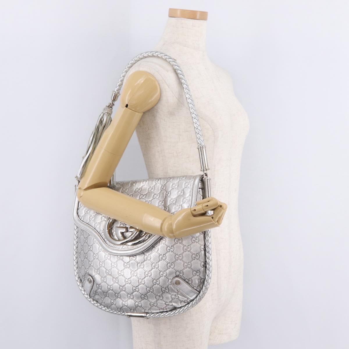 GUCCI GG Canvas Guccissima Britt Shoulder Bag Leather Silver 167732 Auth 210889V