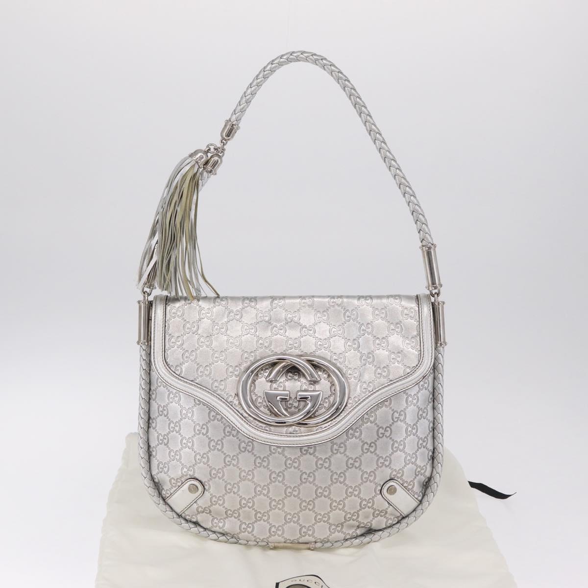GUCCI GG Canvas Guccissima Britt Shoulder Bag Leather Silver 167732 Auth 210889V
