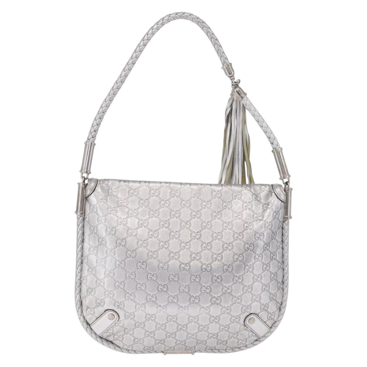 GUCCI GG Canvas Guccissima Britt Shoulder Bag Leather Silver 167732 Auth 210889V