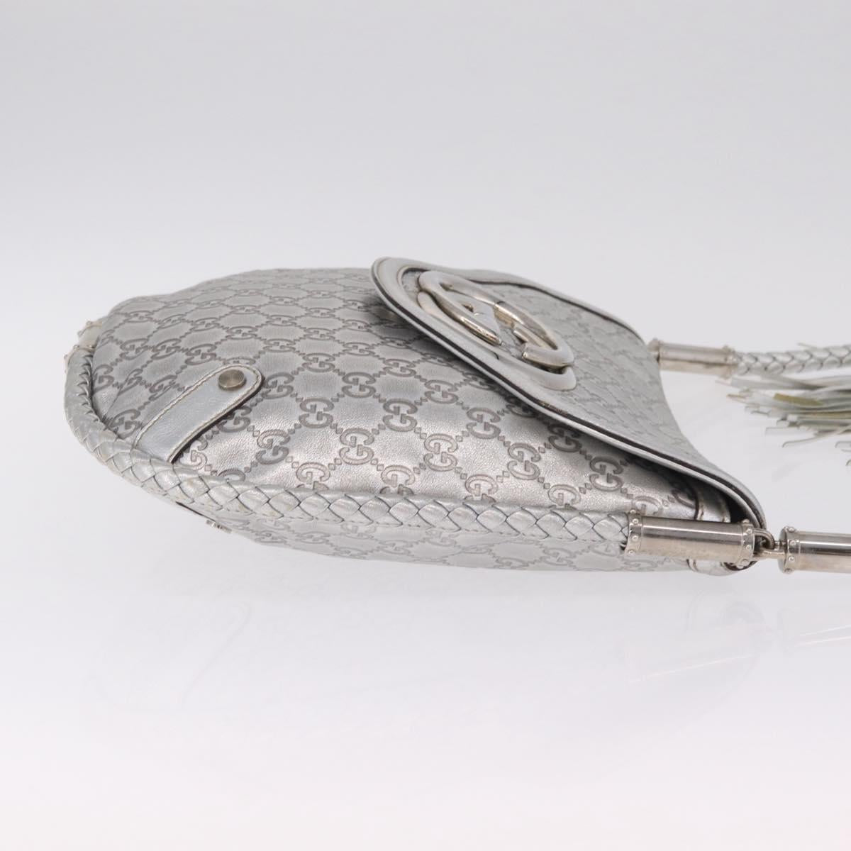 GUCCI GG Canvas Guccissima Britt Shoulder Bag Leather Silver 167732 Auth 210889V