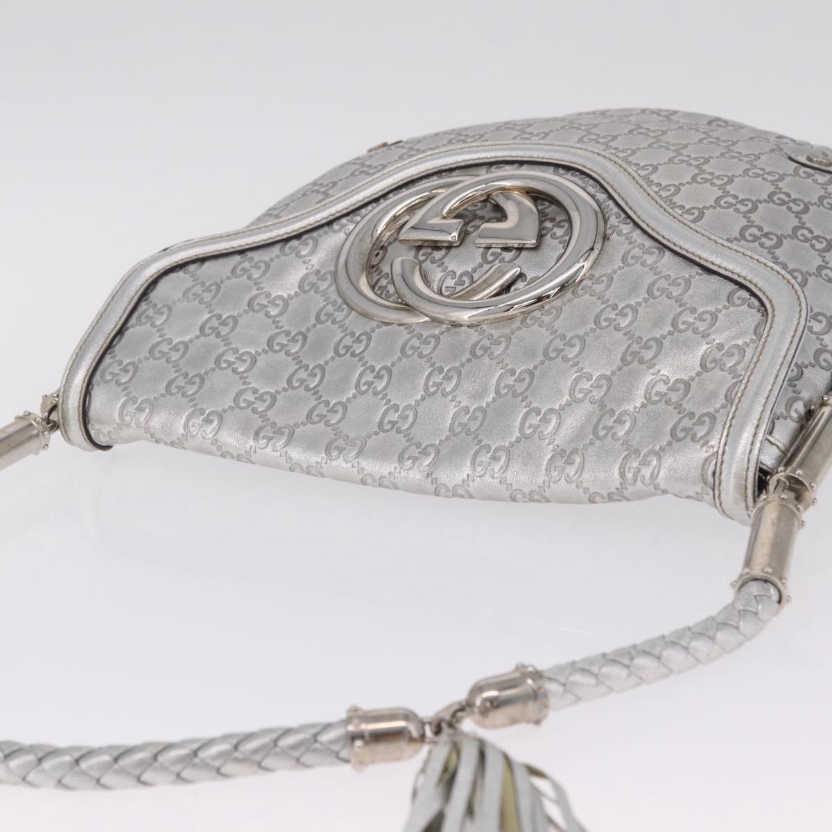 GUCCI GG Canvas Guccissima Britt Shoulder Bag Leather Silver 167732 Auth 210889V