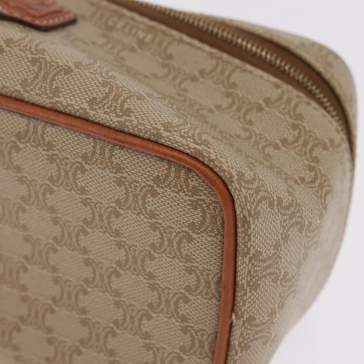 CELINE Macadam Canvas Vanity Hand Bag PVC Beige Gold Auth 210891V