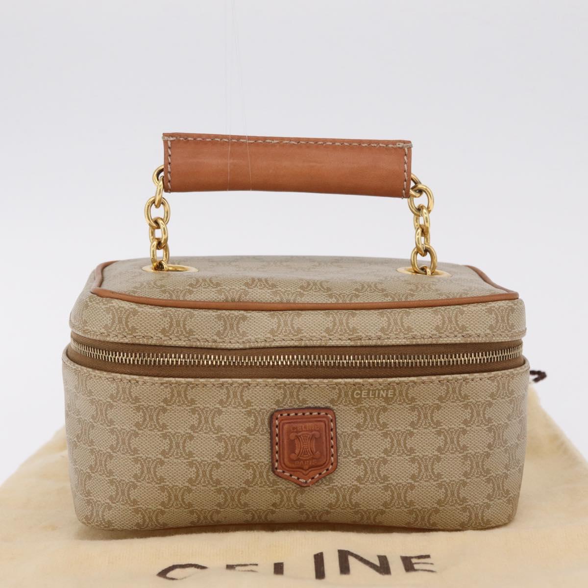 CELINE Macadam Canvas Vanity Hand Bag PVC Beige Gold Auth 210891V