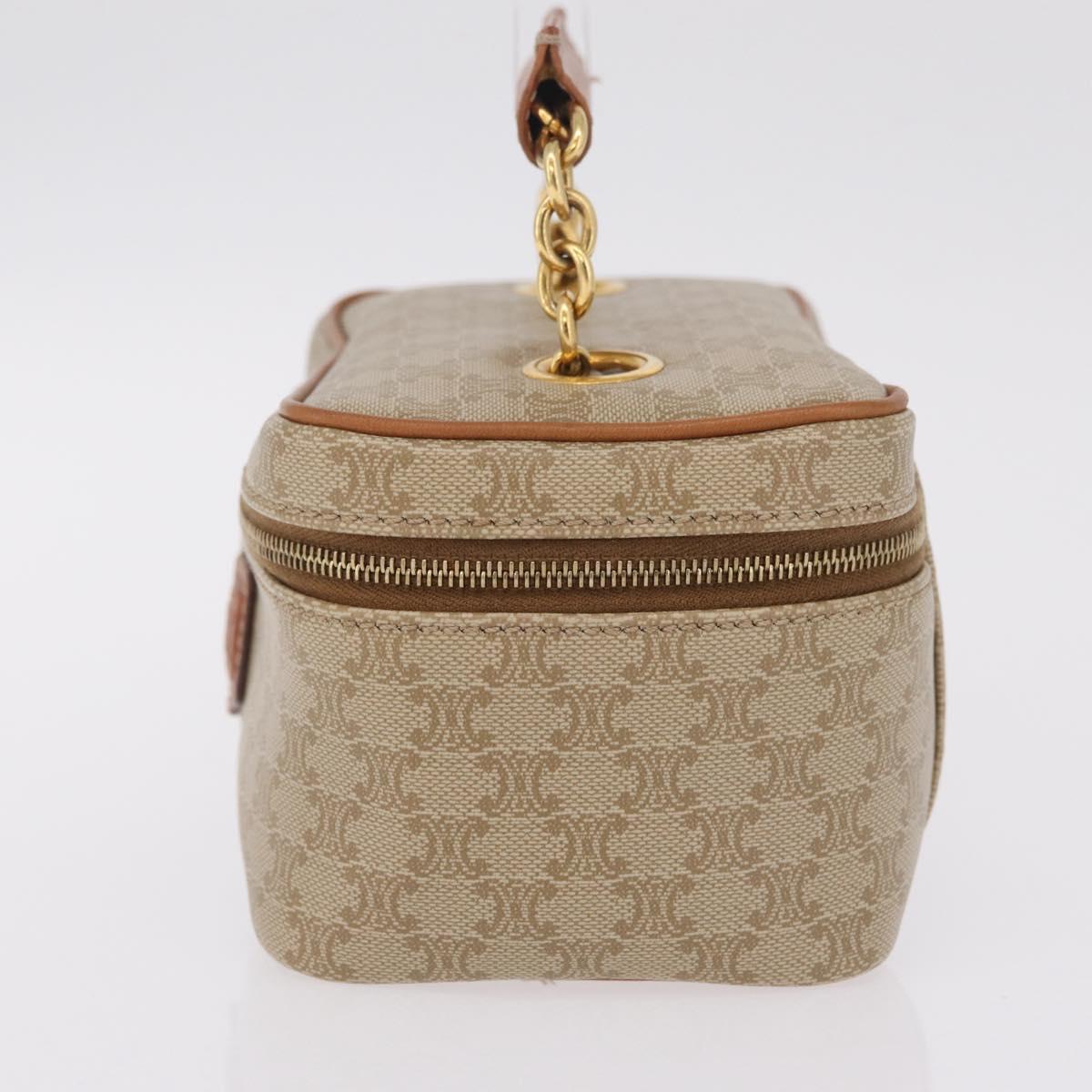 CELINE Macadam Canvas Vanity Hand Bag PVC Beige Gold Auth 210891V