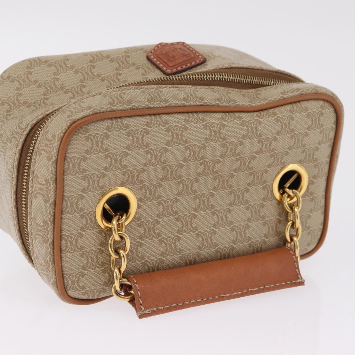 CELINE Macadam Canvas Vanity Hand Bag PVC Beige Gold Auth 210891V