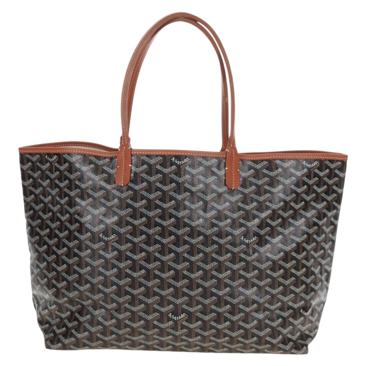 Goyard Herringbone Saint Louis PM Tote Bag PVC Leather Brown Auth 210904SAM