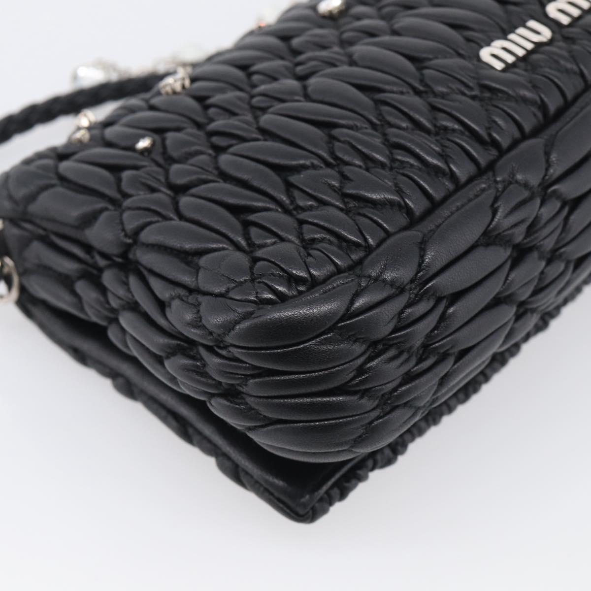 Miu Miu Gathered Chain Shoulder Bag Leather 2way Black Silver Auth 210909SAM