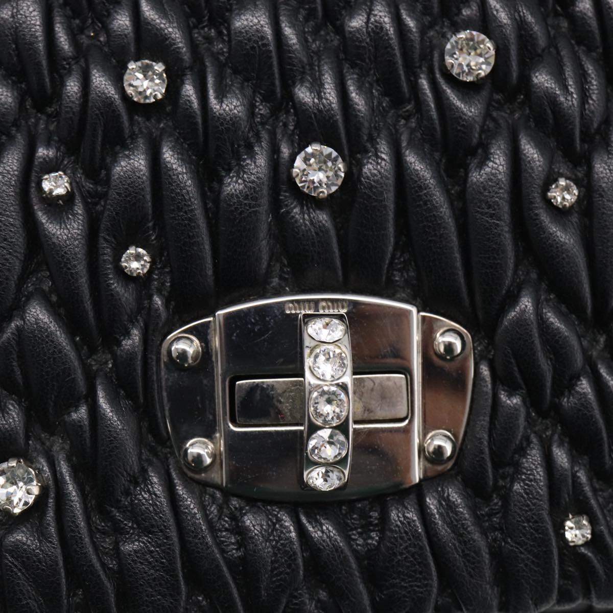 Miu Miu Gathered Chain Shoulder Bag Leather 2way Black Silver Auth 210909SAM