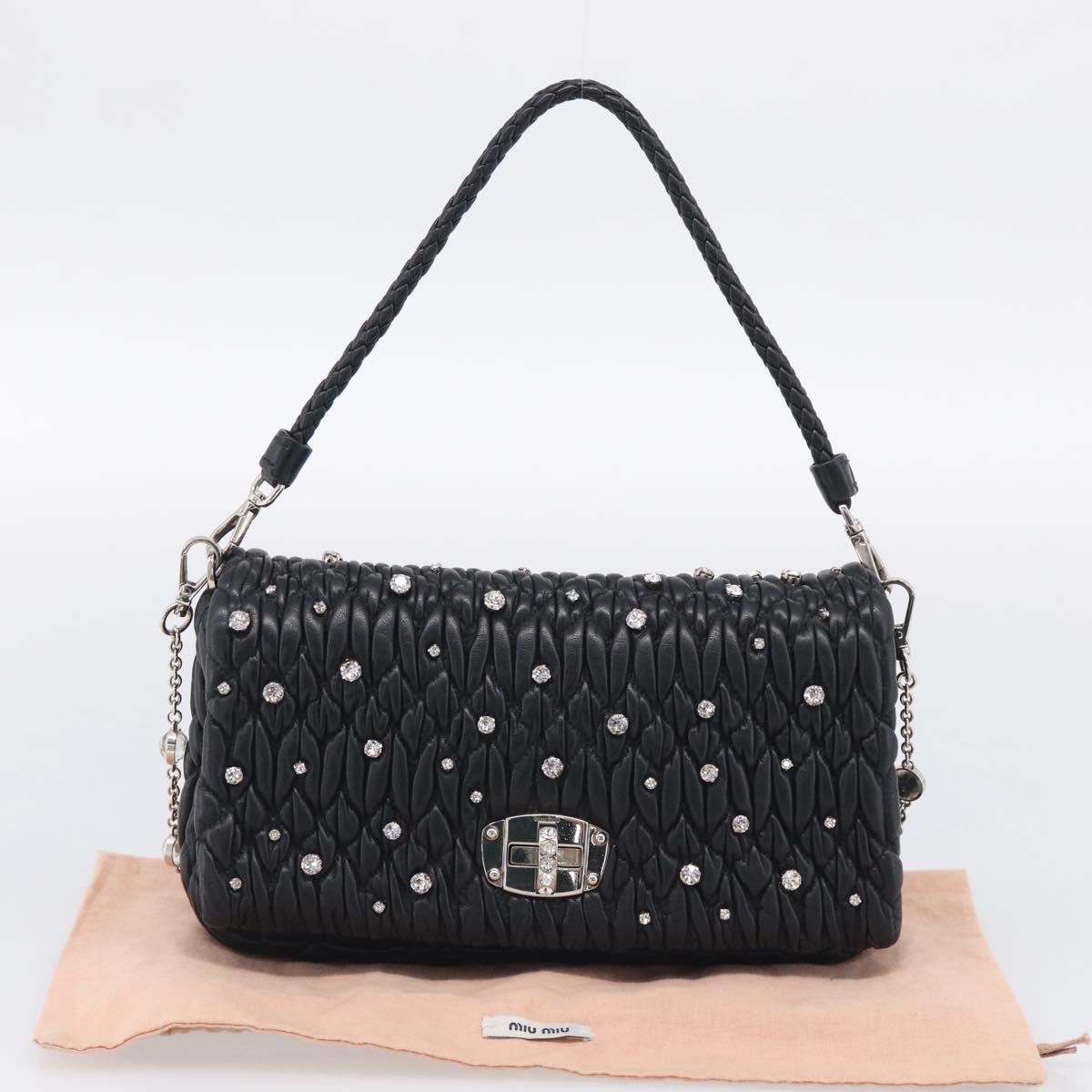 Miu Miu Gathered Chain Shoulder Bag Leather 2way Black Silver Auth 210909SAM