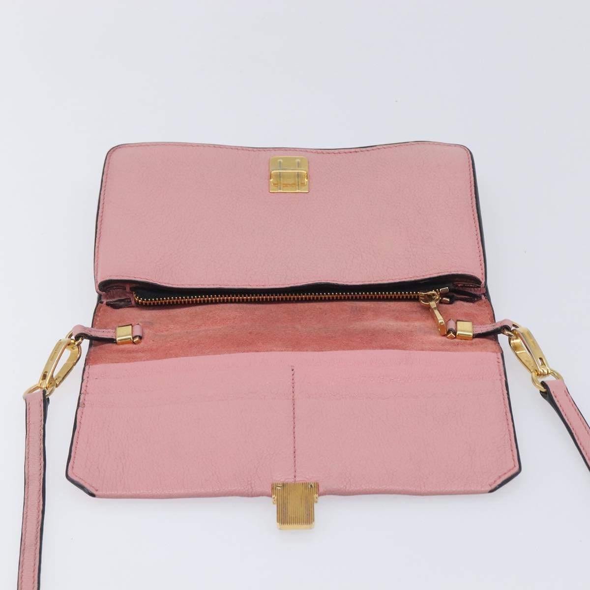 Miu Miu Madras Shoulder Bag Leather Pink Gold Auth 210911