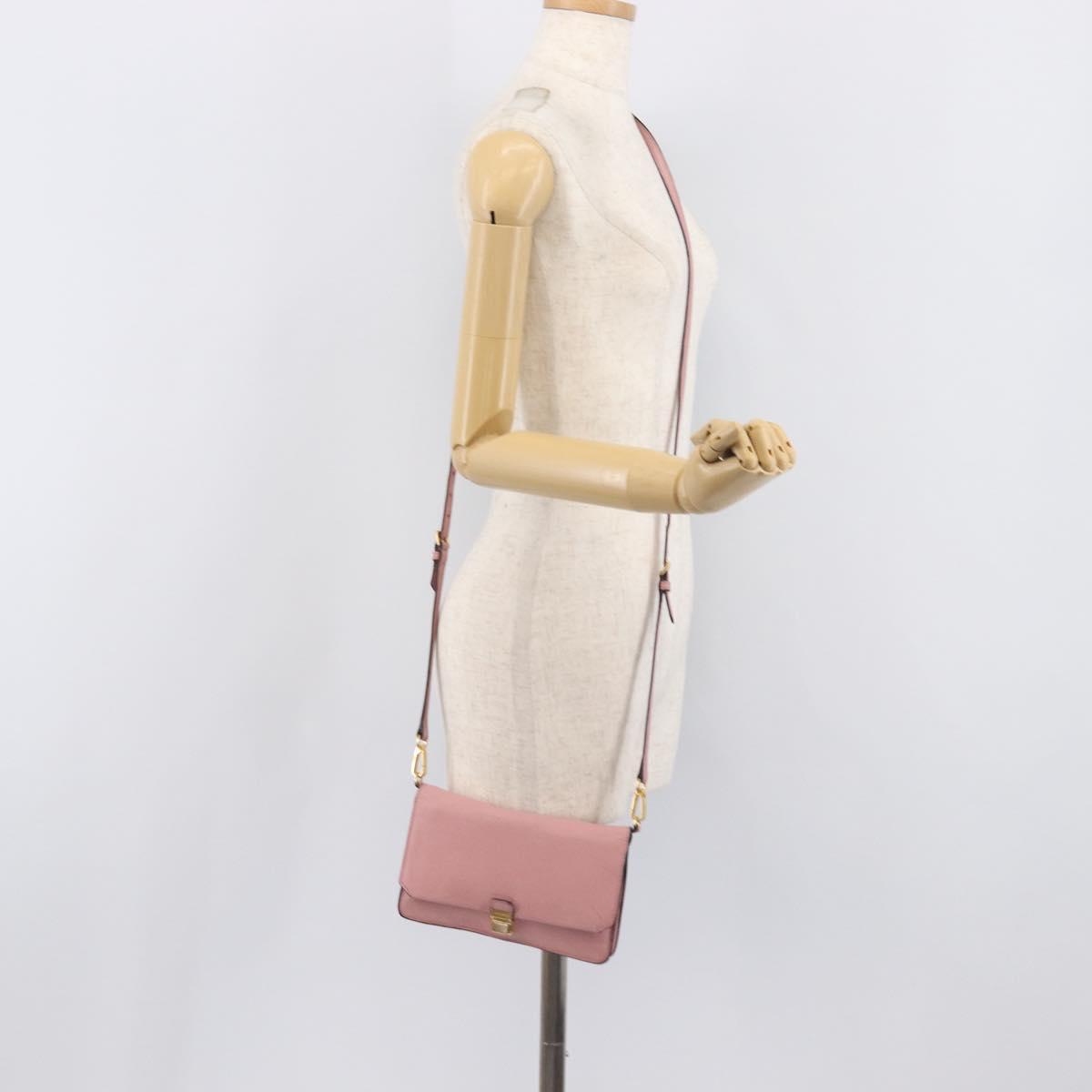 Miu Miu Madras Shoulder Bag Leather Pink Gold Auth 210911