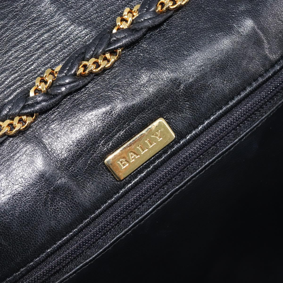 Bally Chain Shoulder Bag Leather Black Gold Auth 210913A