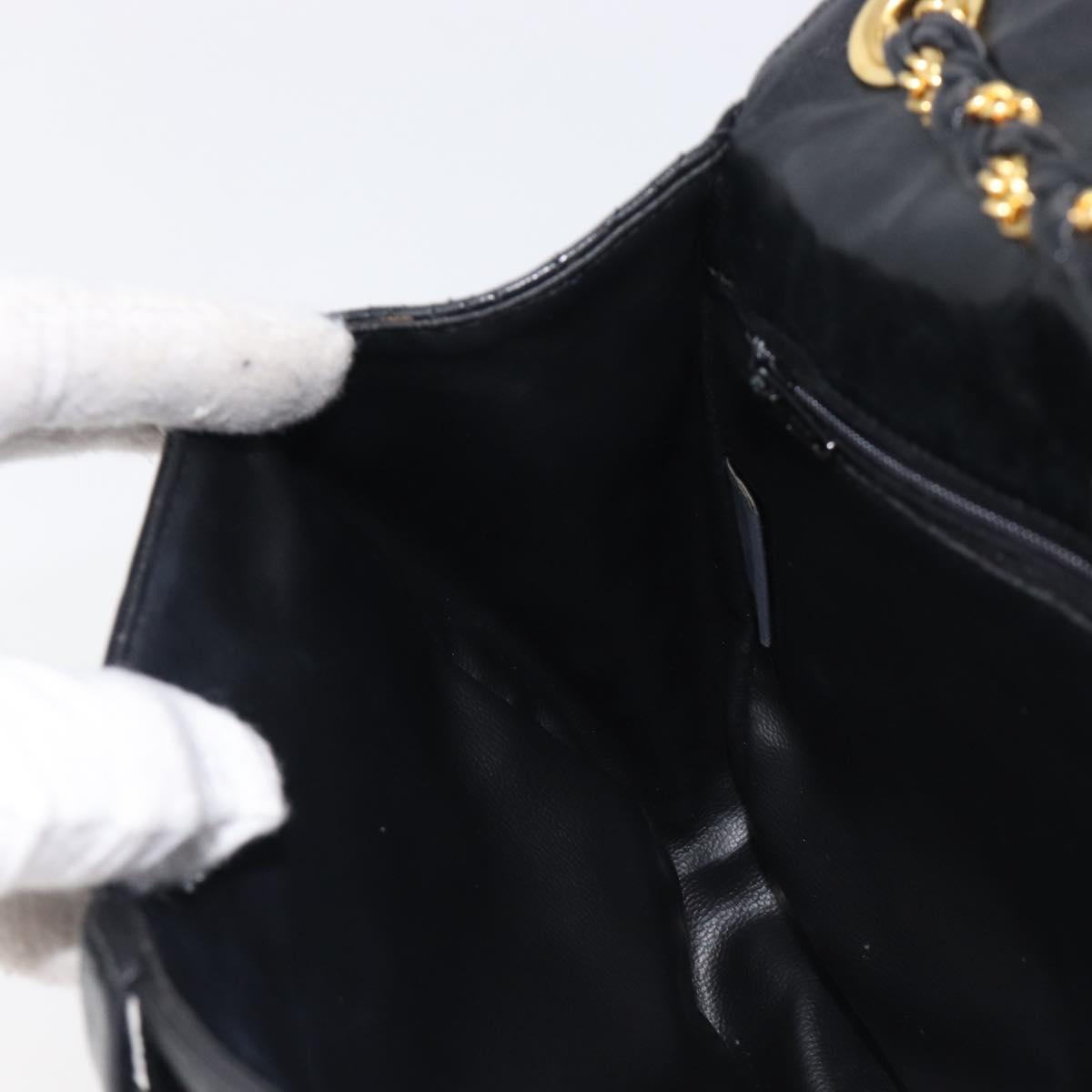 Bally Chain Shoulder Bag Leather Black Gold Auth 210913A