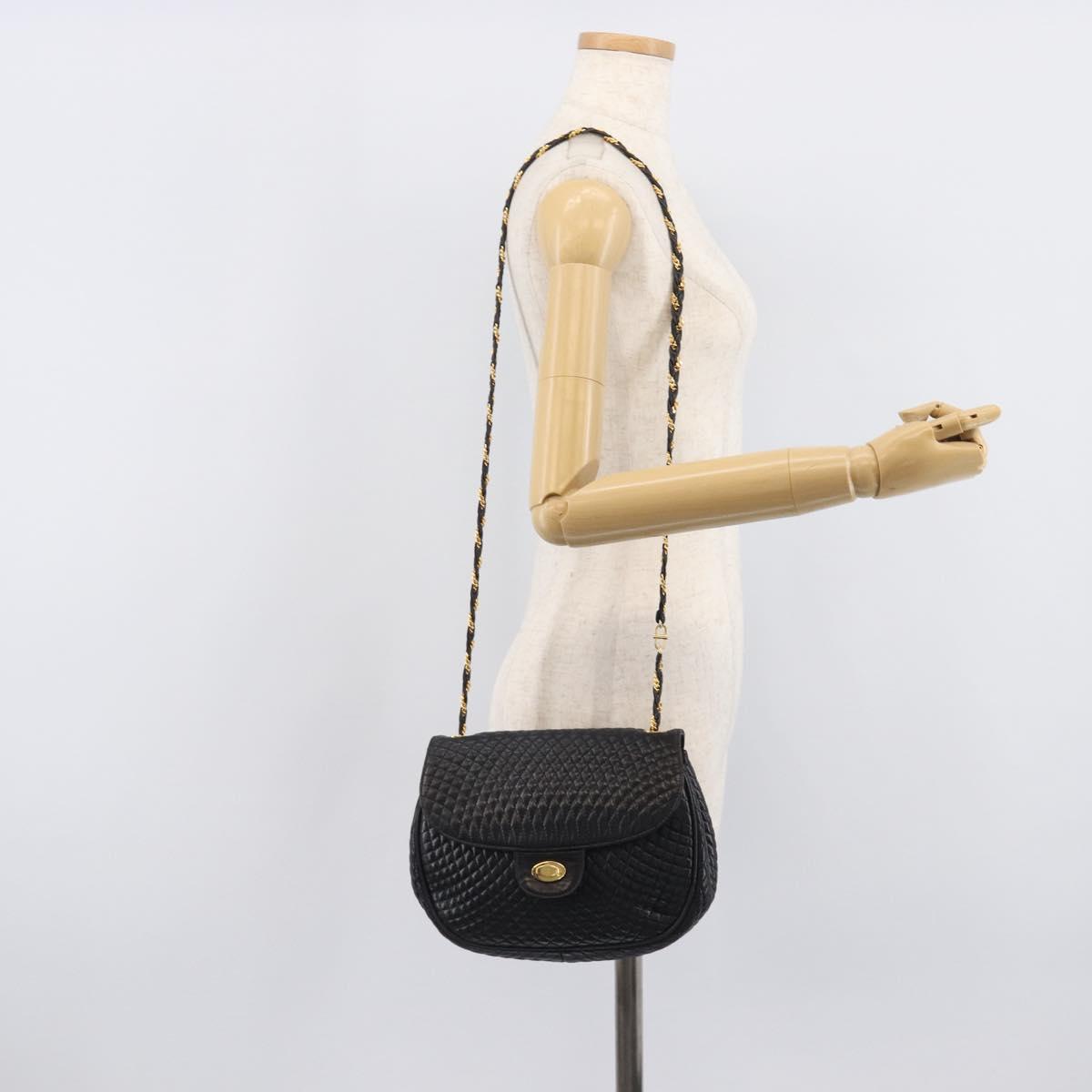 Bally Chain Shoulder Bag Leather Black Gold Auth 210913A