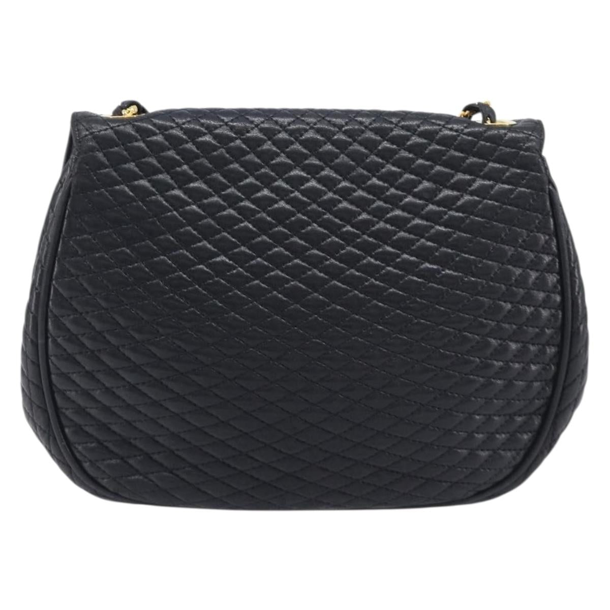 Bally Chain Shoulder Bag Leather Black Gold Auth 210913A