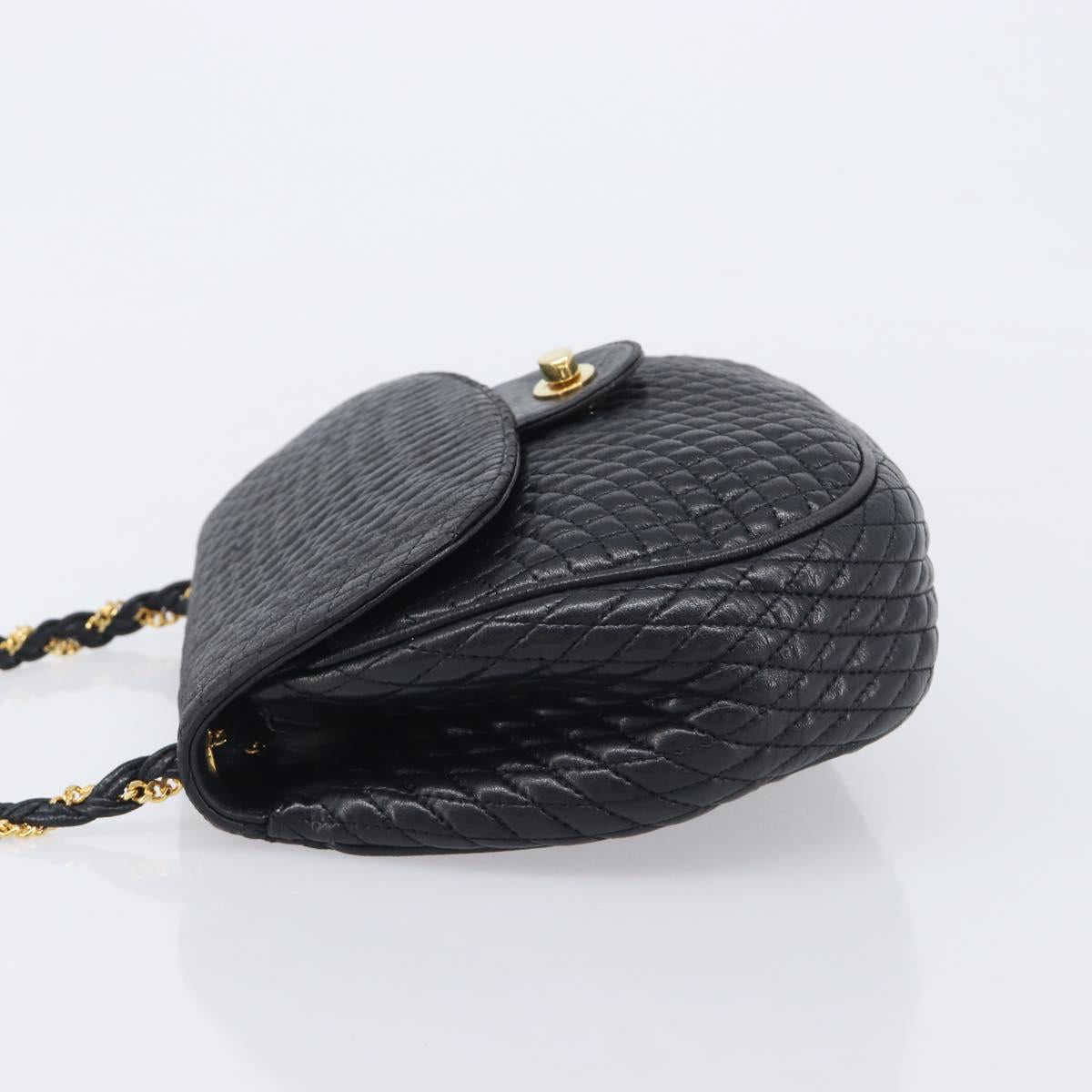 Bally Chain Shoulder Bag Leather Black Gold Auth 210913A