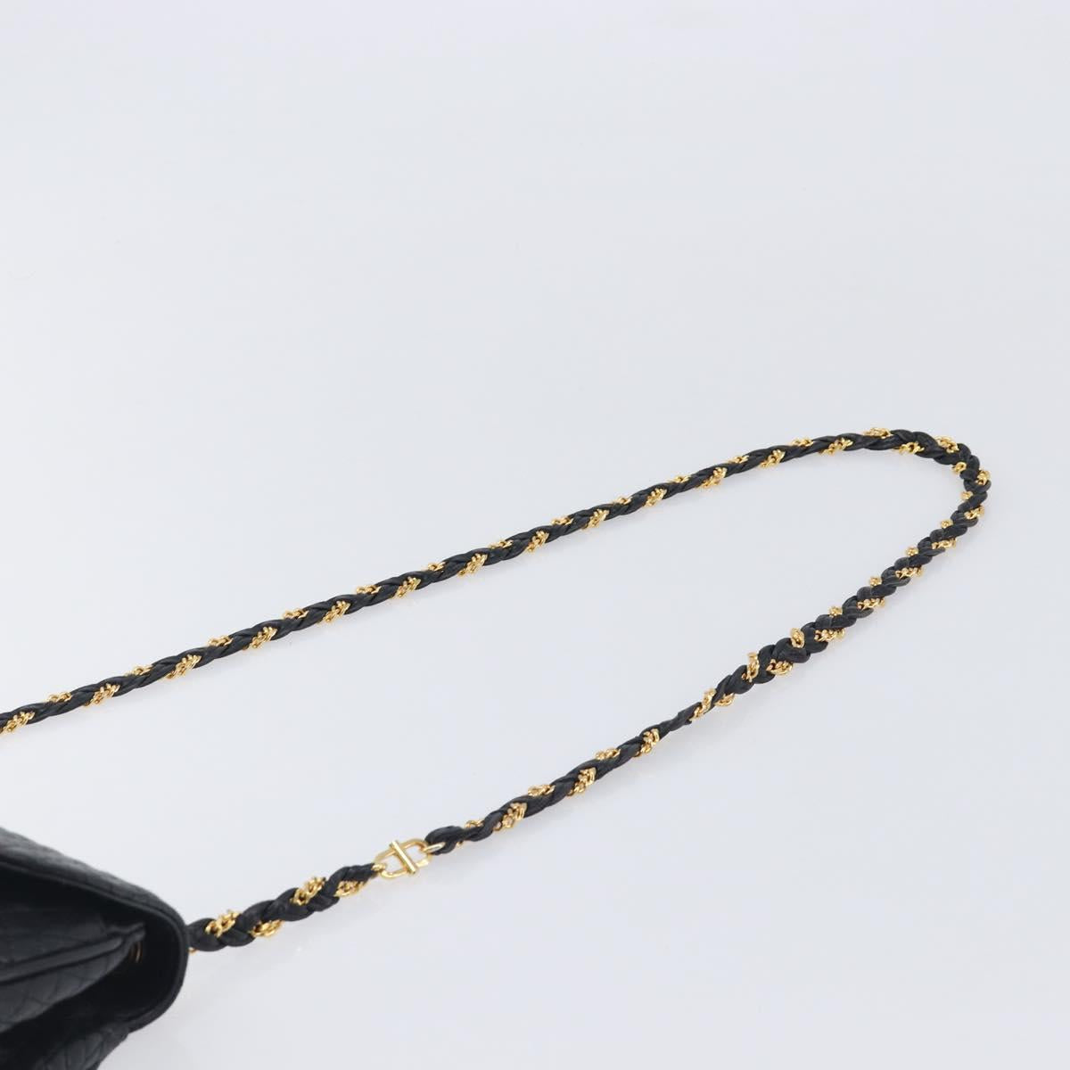 Bally Chain Shoulder Bag Leather Black Gold Auth 210913A