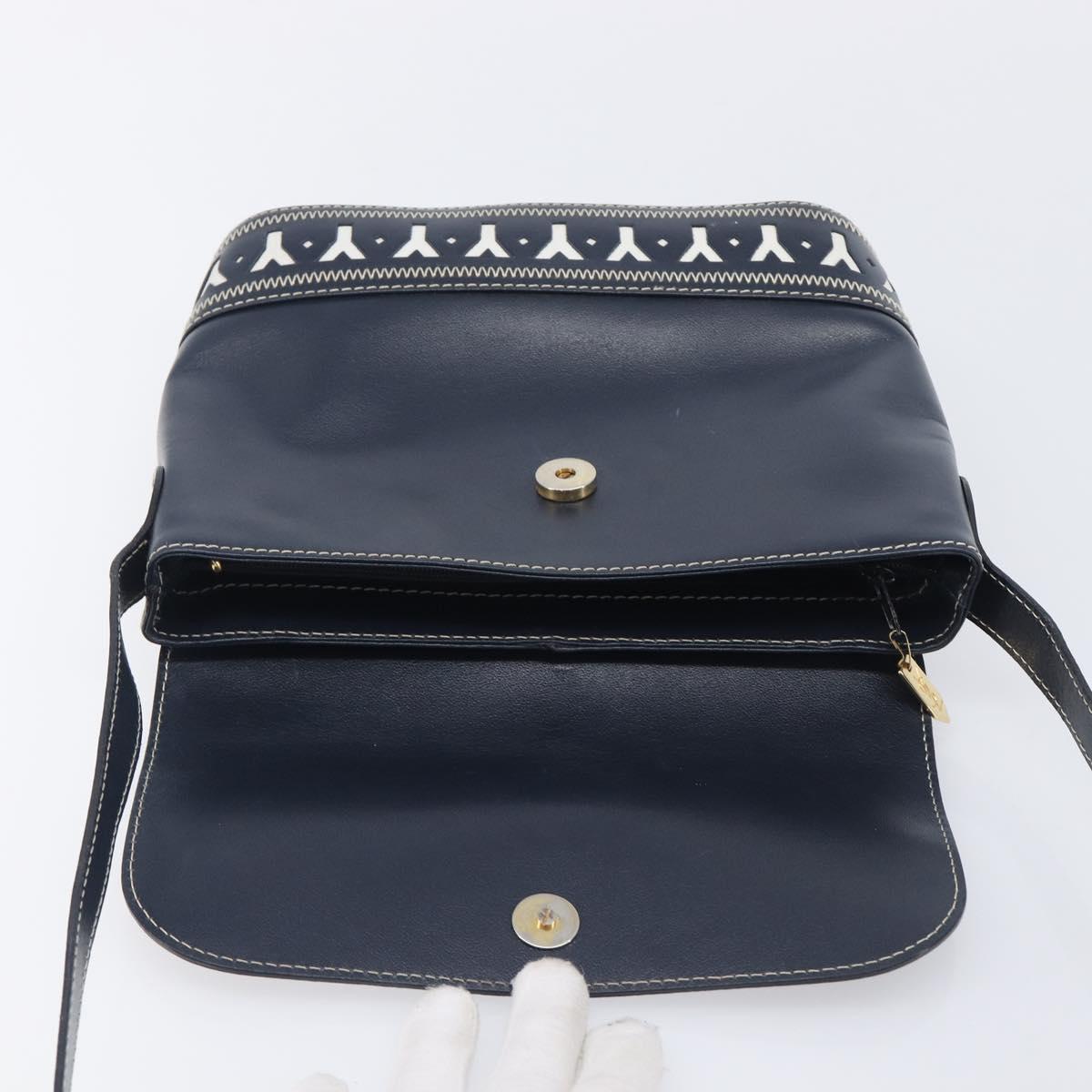 Saint Laurent Shoulder Bag Leather Navy Gold Auth 210914A