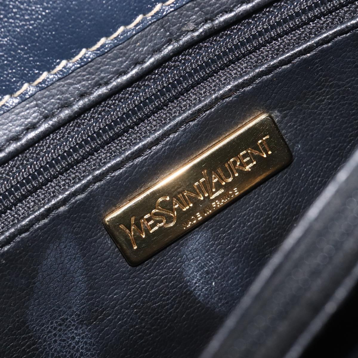 Saint Laurent Shoulder Bag Leather Navy Gold Auth 210914A