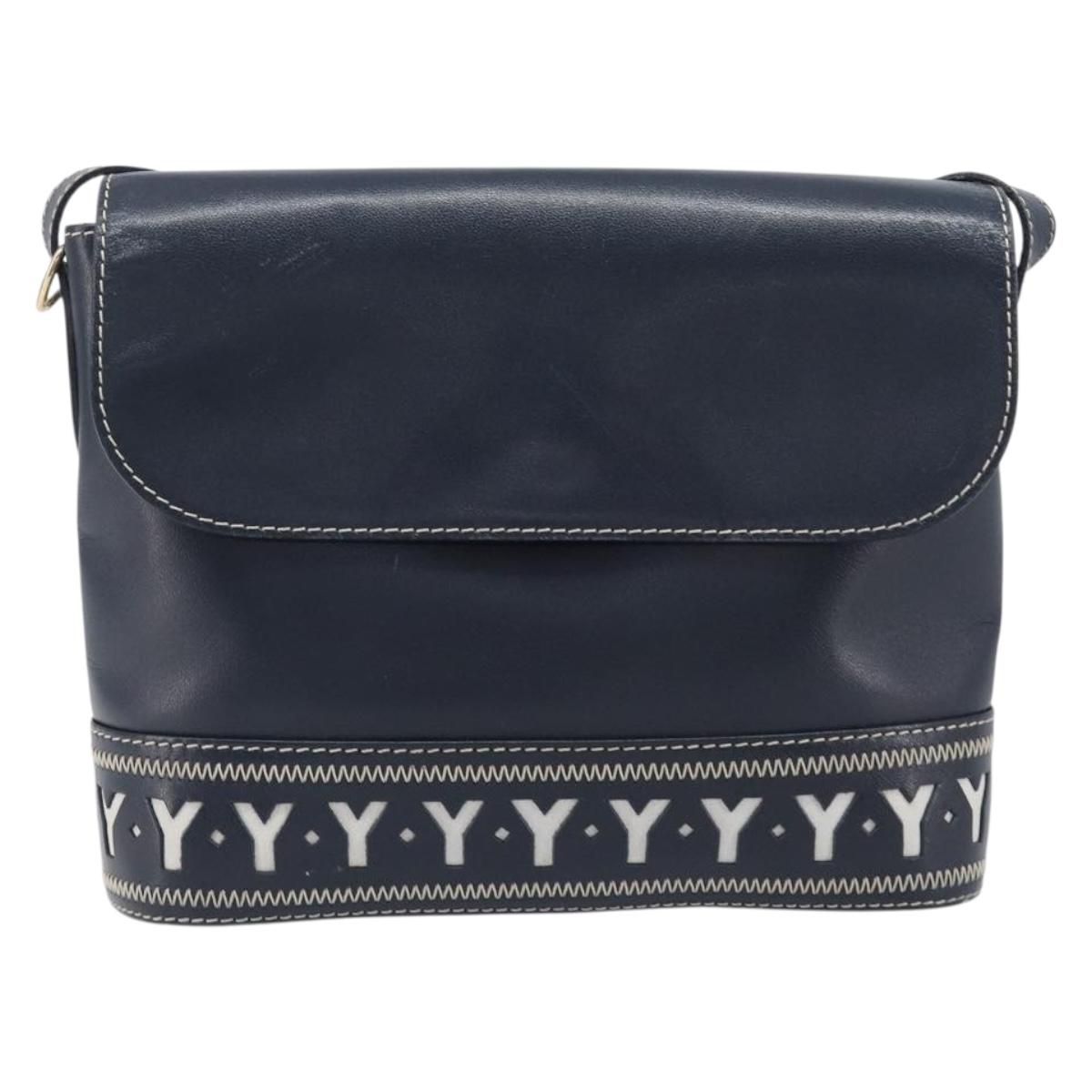 Saint Laurent Shoulder Bag Leather Navy Gold Auth 210914A