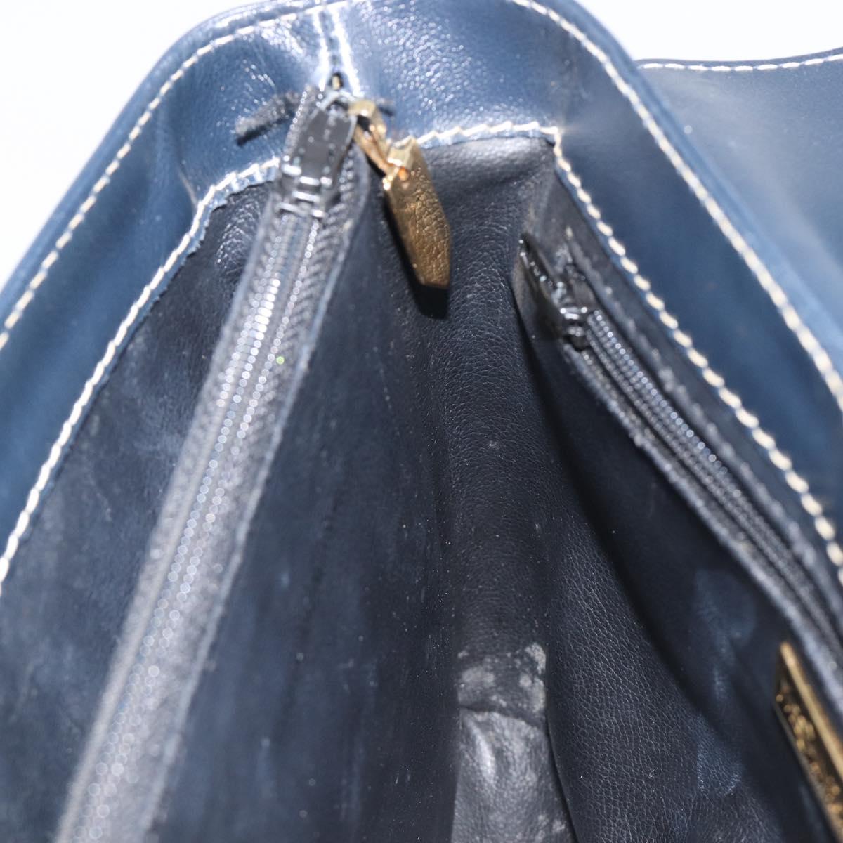 Saint Laurent Shoulder Bag Leather Navy Gold Auth 210914A