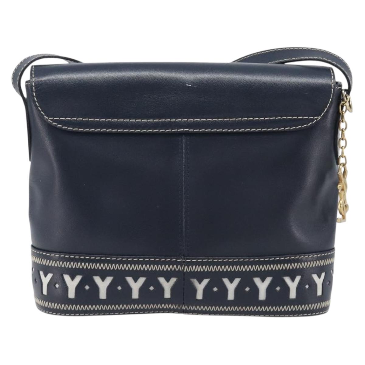 Saint Laurent Shoulder Bag Leather Navy Gold Auth 210914A