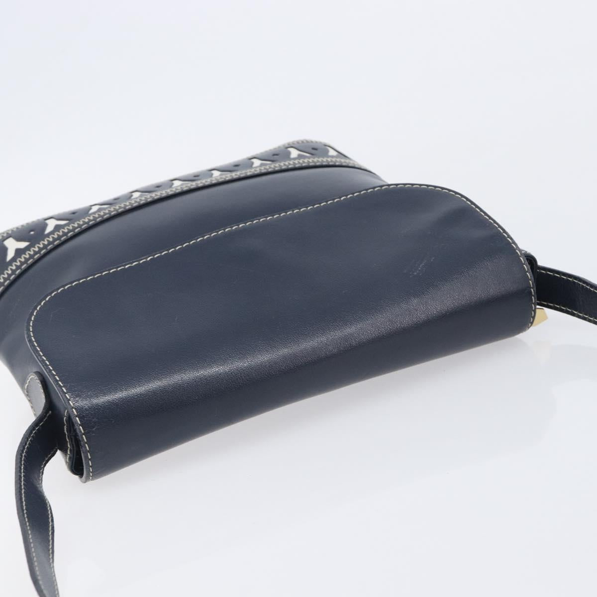 Saint Laurent Shoulder Bag Leather Navy Gold Auth 210914A