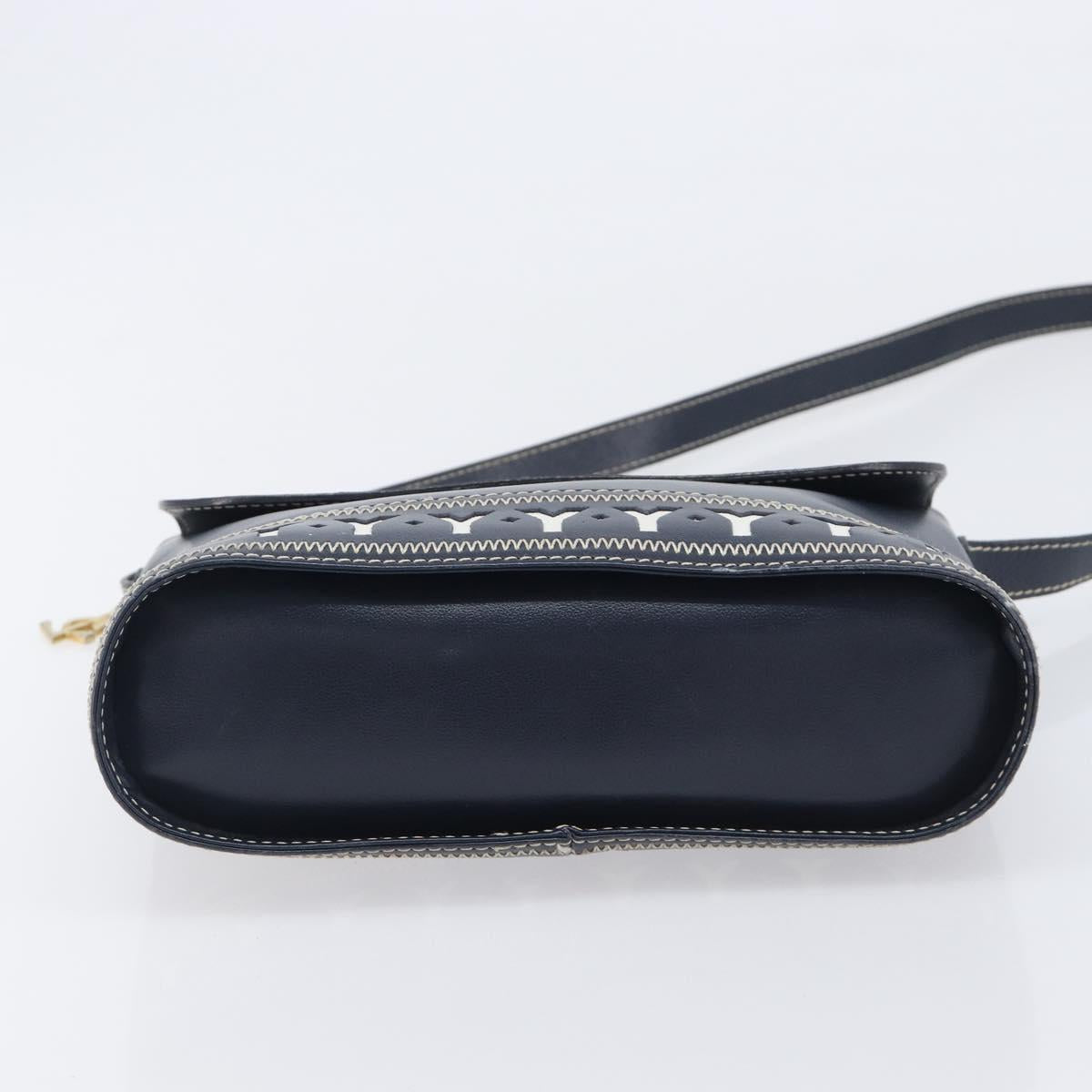 Saint Laurent Shoulder Bag Leather Navy Gold Auth 210914A