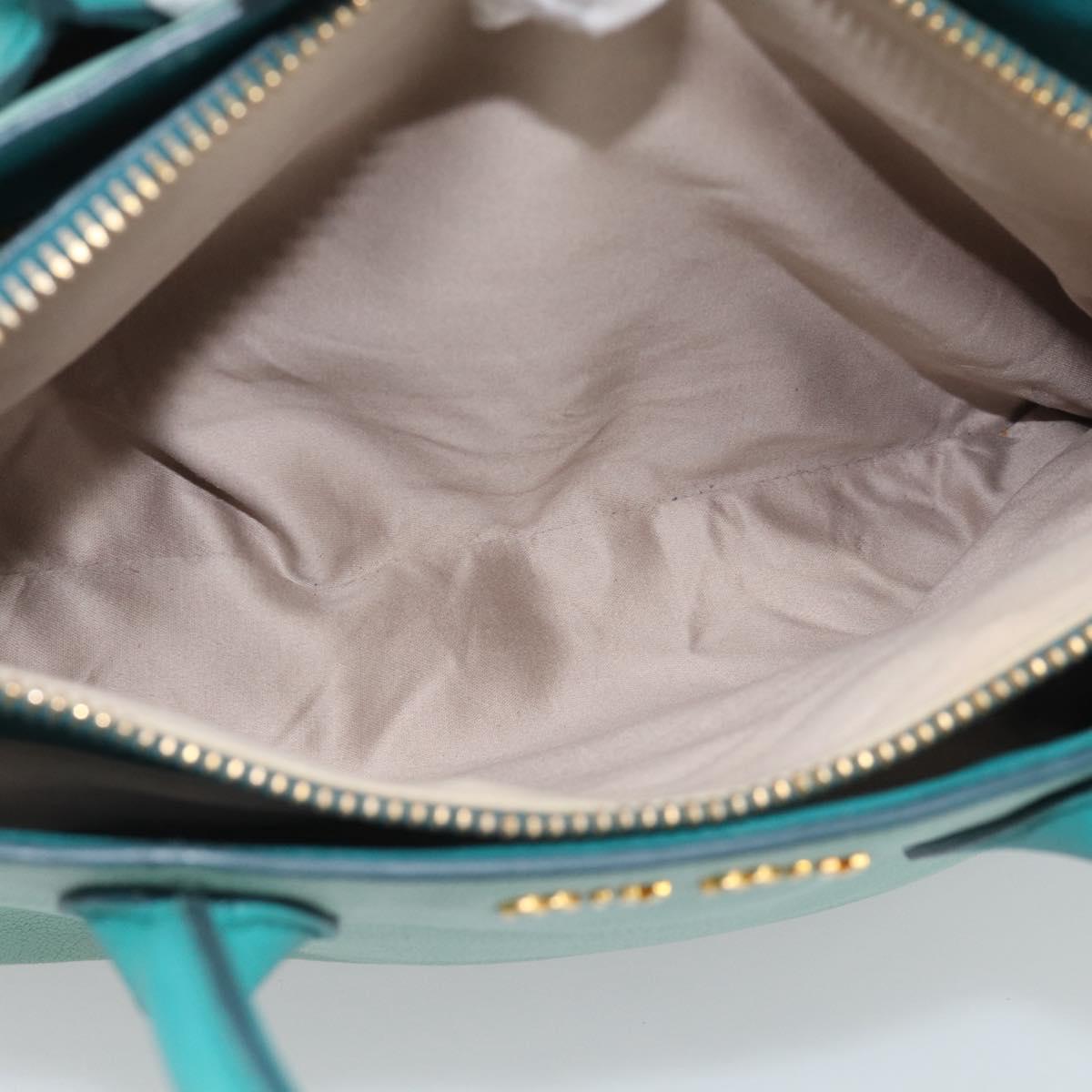 Miu Miu Madras Hand Bag Leather 2way Green Gold Auth 210919A