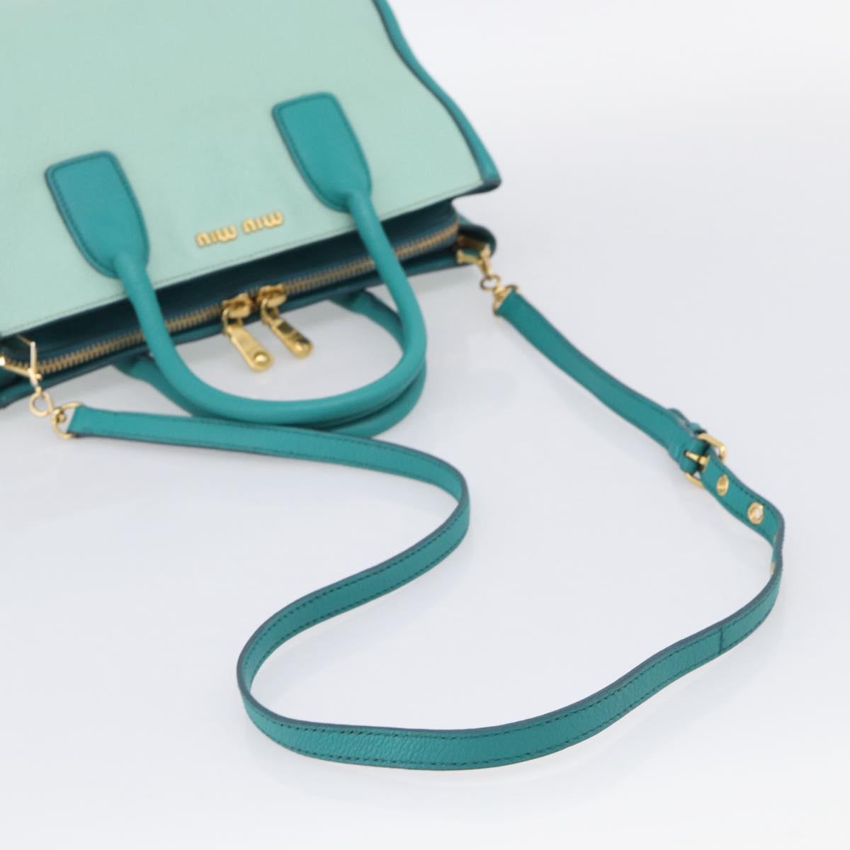 Miu Miu Madras Hand Bag Leather 2way Green Gold Auth 210919A