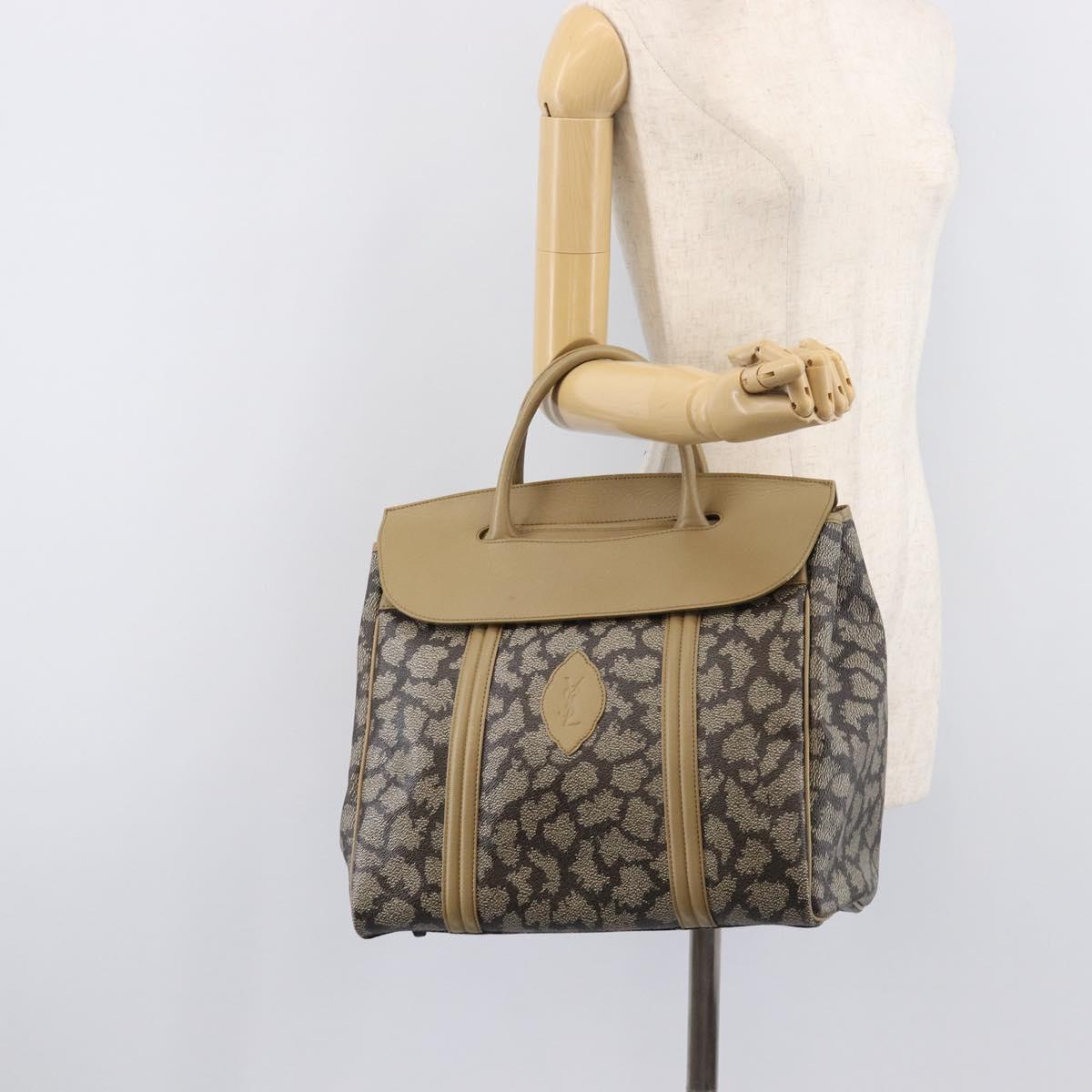 Saint Laurent Hand Bag PVC Leather Beige Gray Auth 210924A