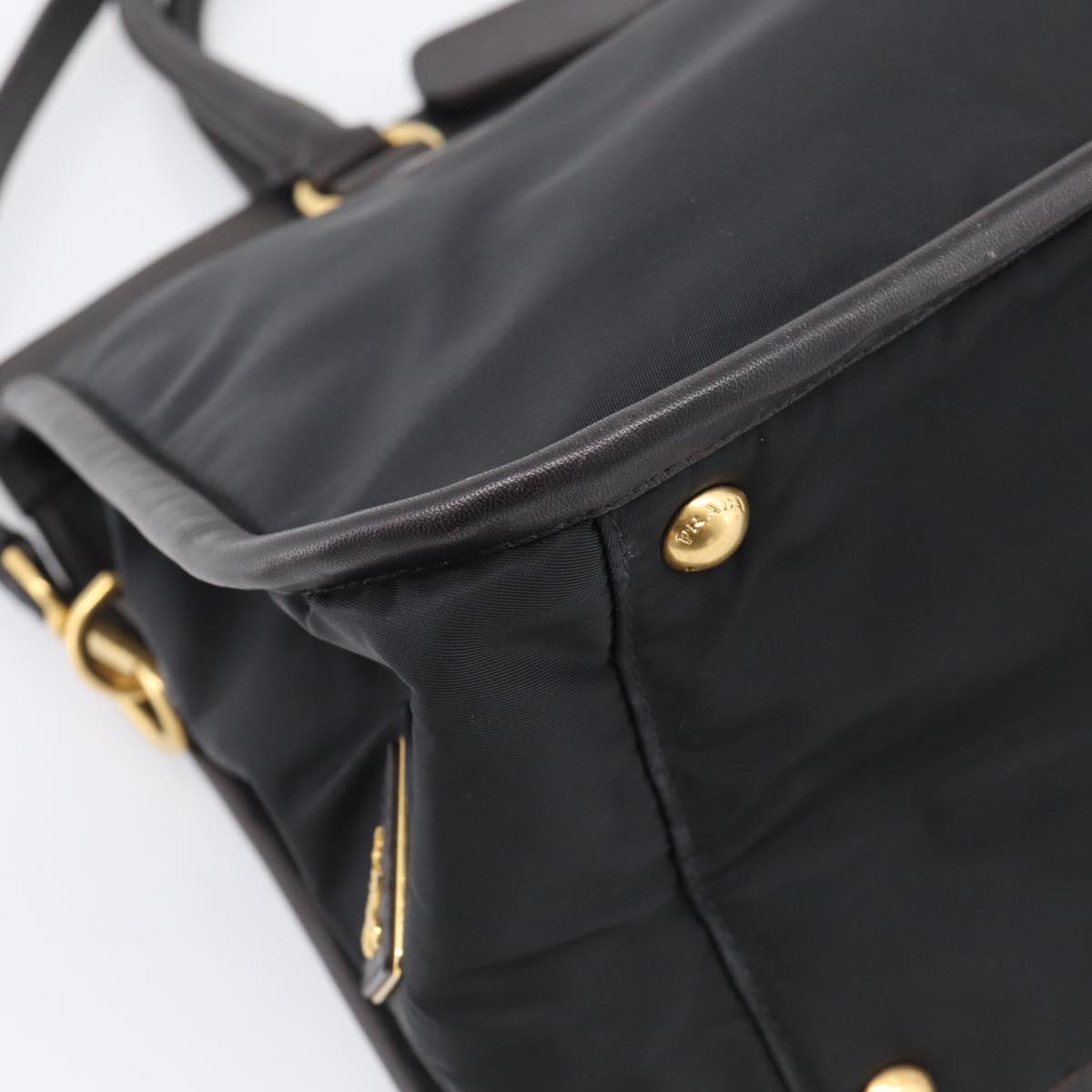 PRADA Hand Bag Nylon 2way Black Gold Auth 210925A