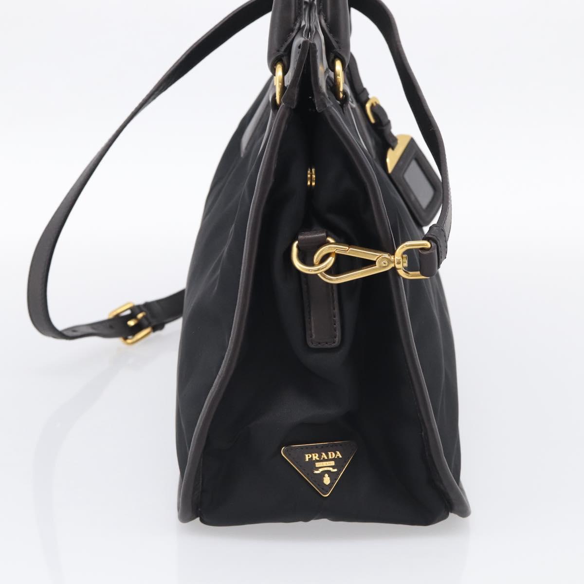 PRADA Hand Bag Nylon 2way Black Gold Auth 210925A