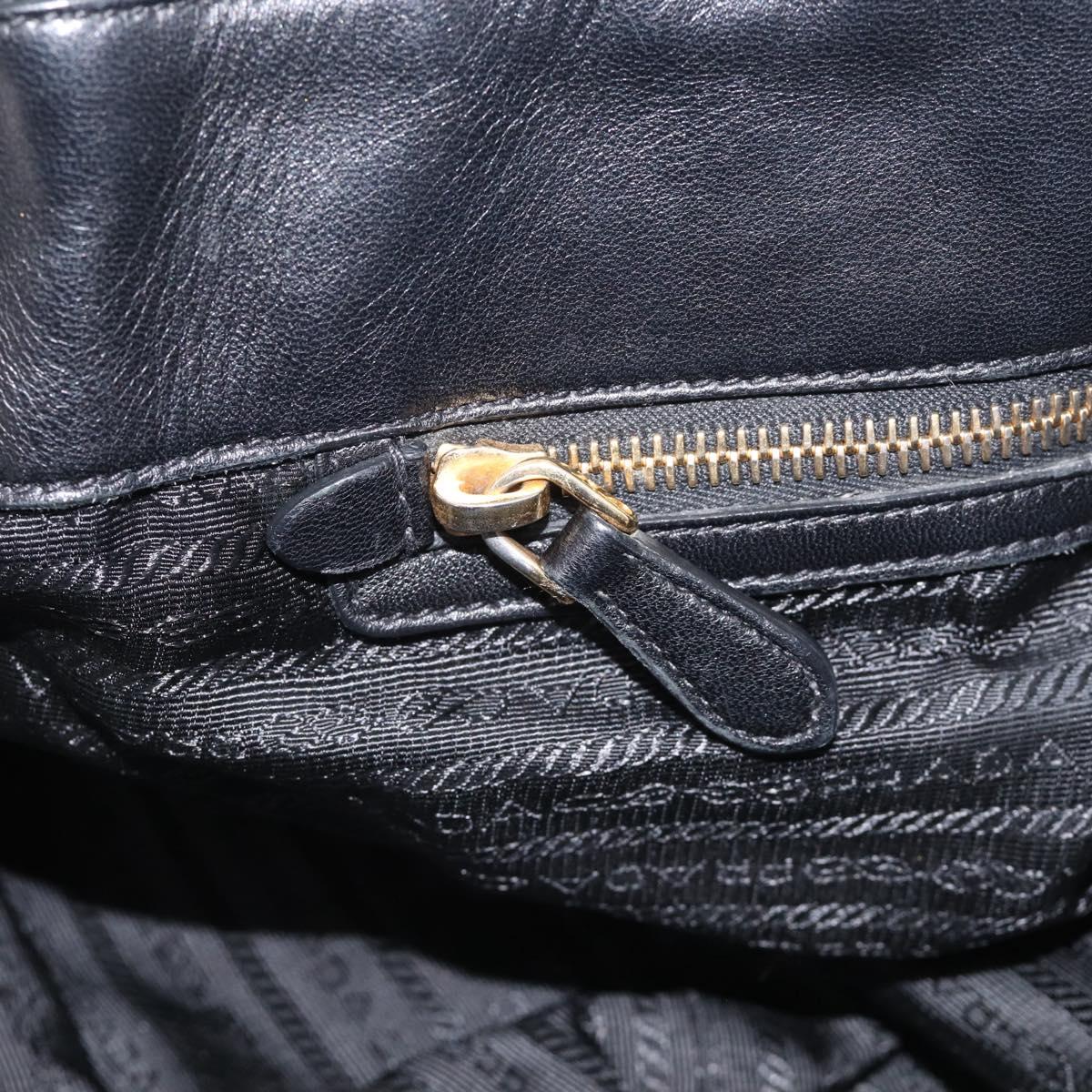 PRADA Gathered Hand Bag Leather 2way Black Gold Auth 210929V