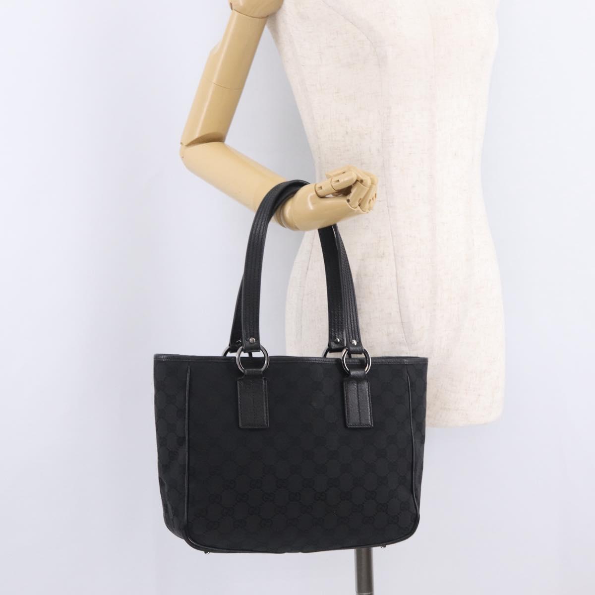GUCCI GG Canvas Tote Bag Black Silver 113019 Auth 210930A