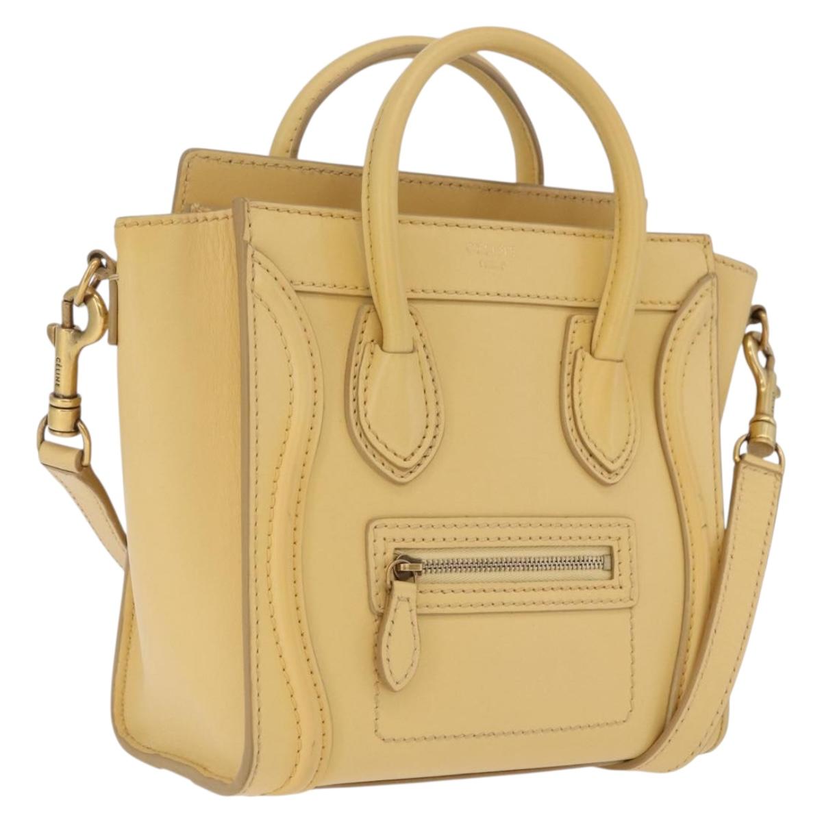 CELINE Luggage Nano Shopper Hand Bag Leather 2way Yellow Gold Auth 210931V