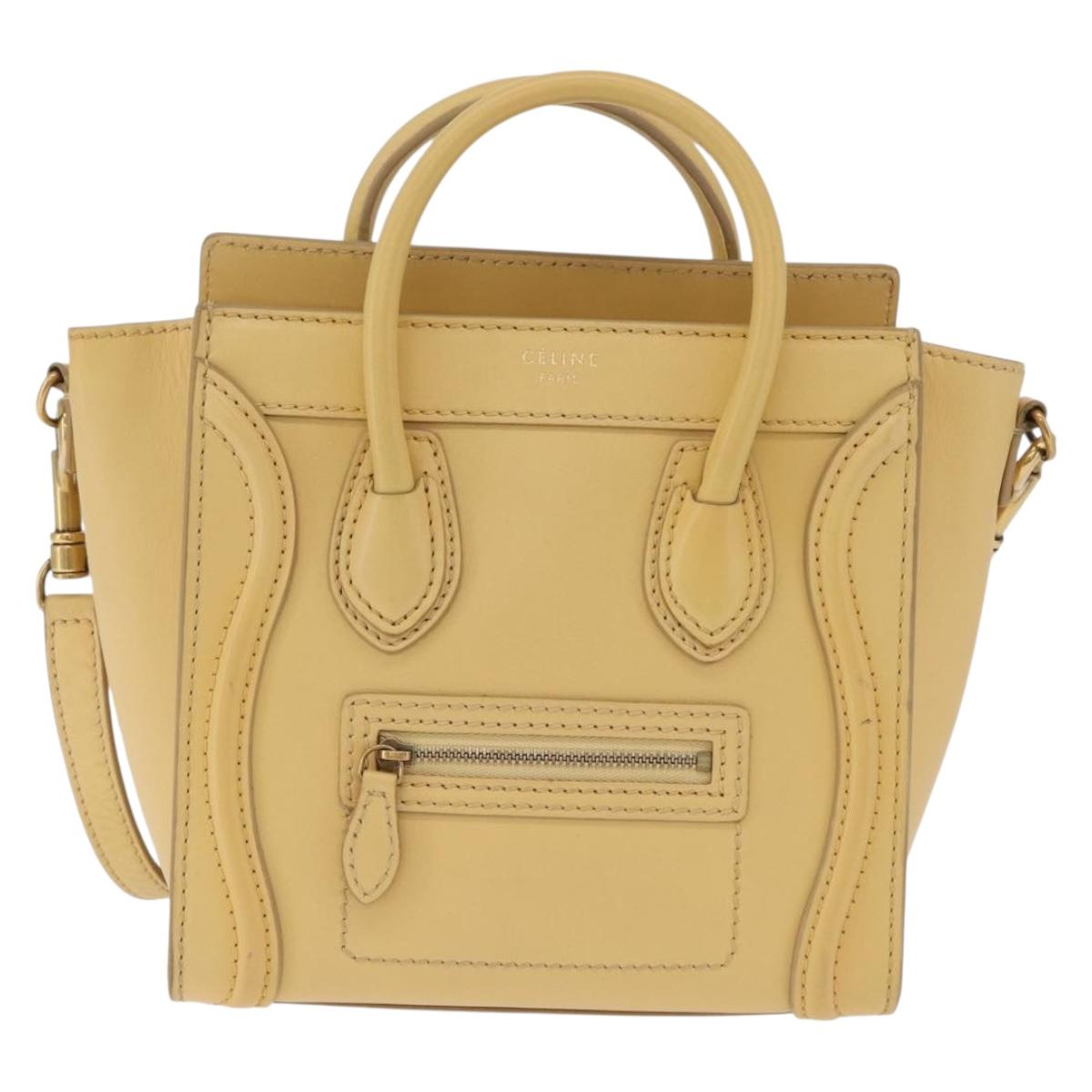 CELINE Luggage Nano Shopper Hand Bag Leather 2way Yellow Gold Auth 210931V