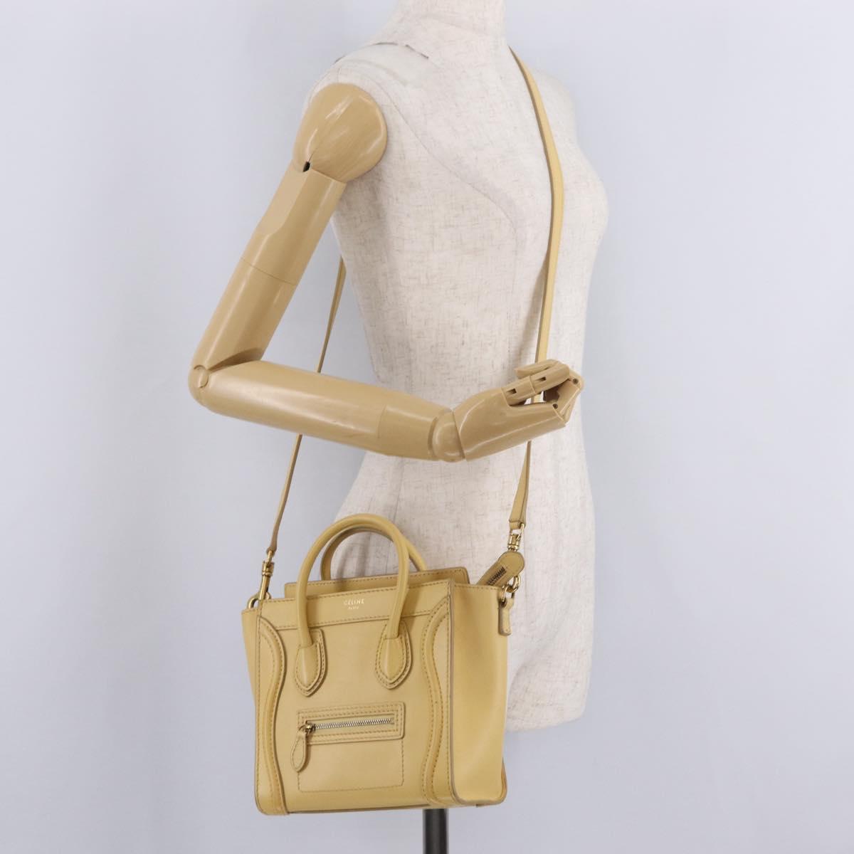 CELINE Luggage Nano Shopper Hand Bag Leather 2way Yellow Gold Auth 210931V