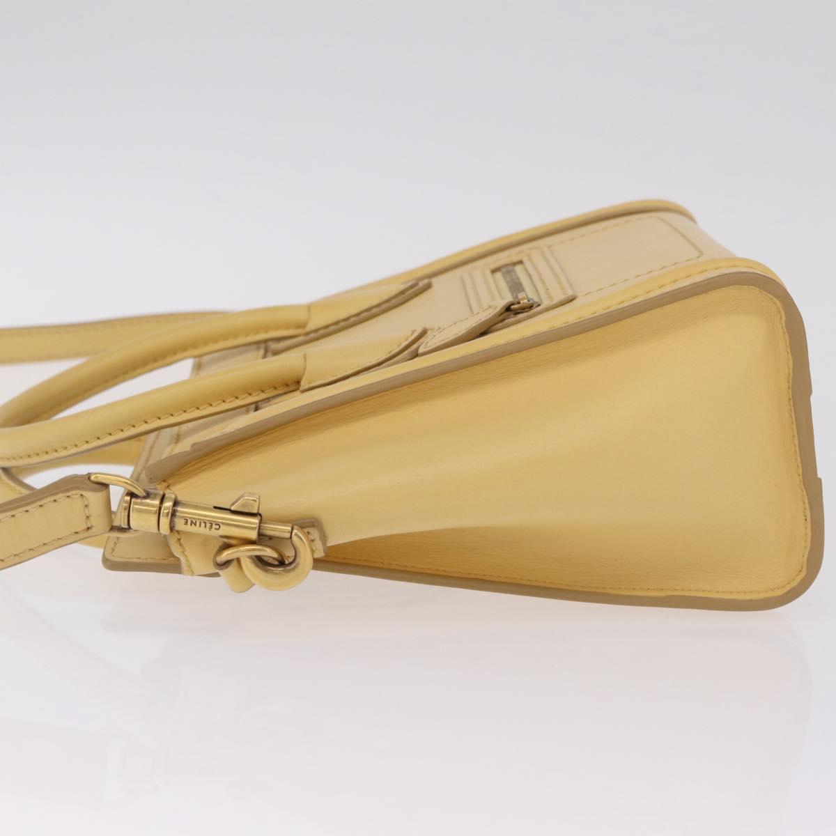 CELINE Luggage Nano Shopper Hand Bag Leather 2way Yellow Gold Auth 210931V