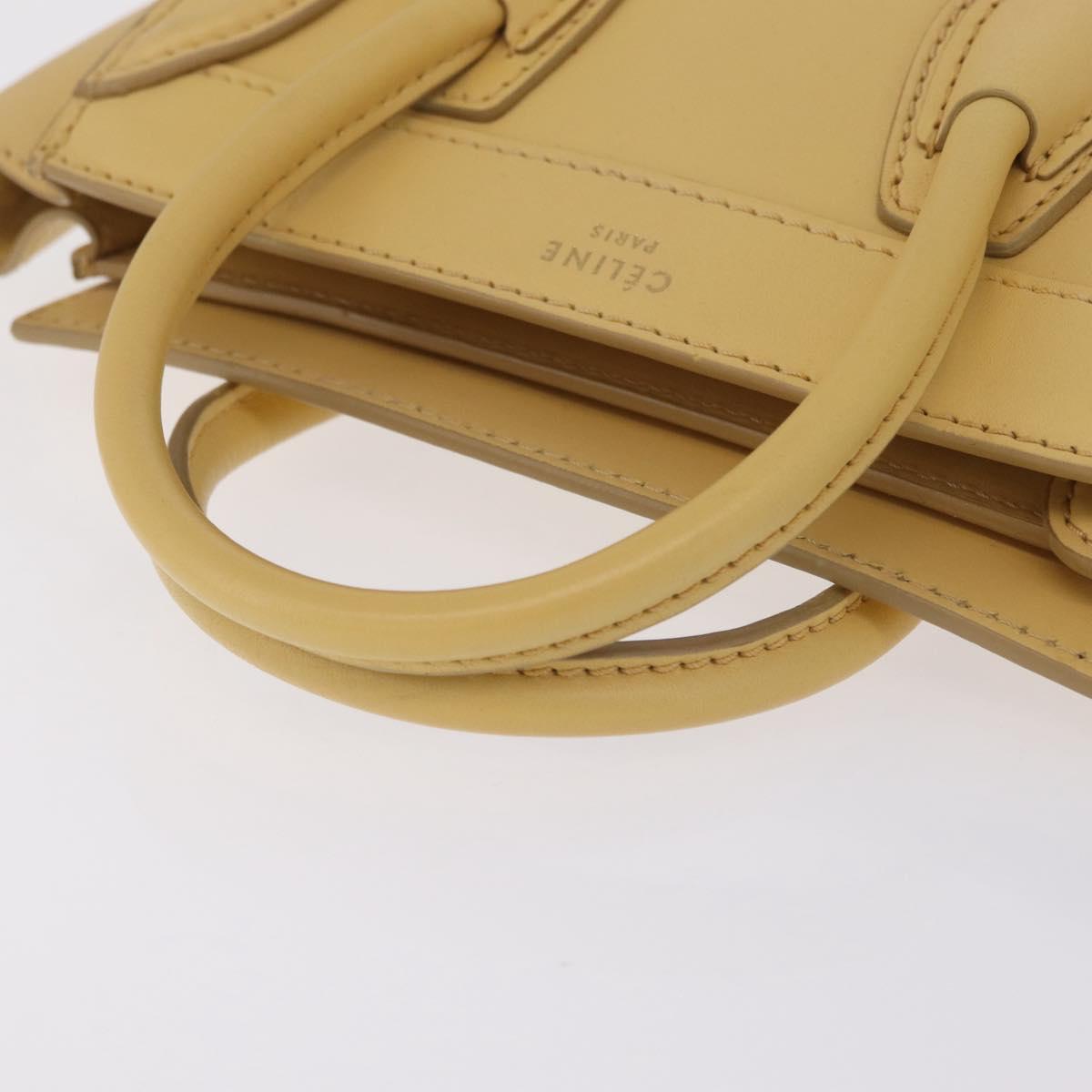 CELINE Luggage Nano Shopper Hand Bag Leather 2way Yellow Gold Auth 210931V