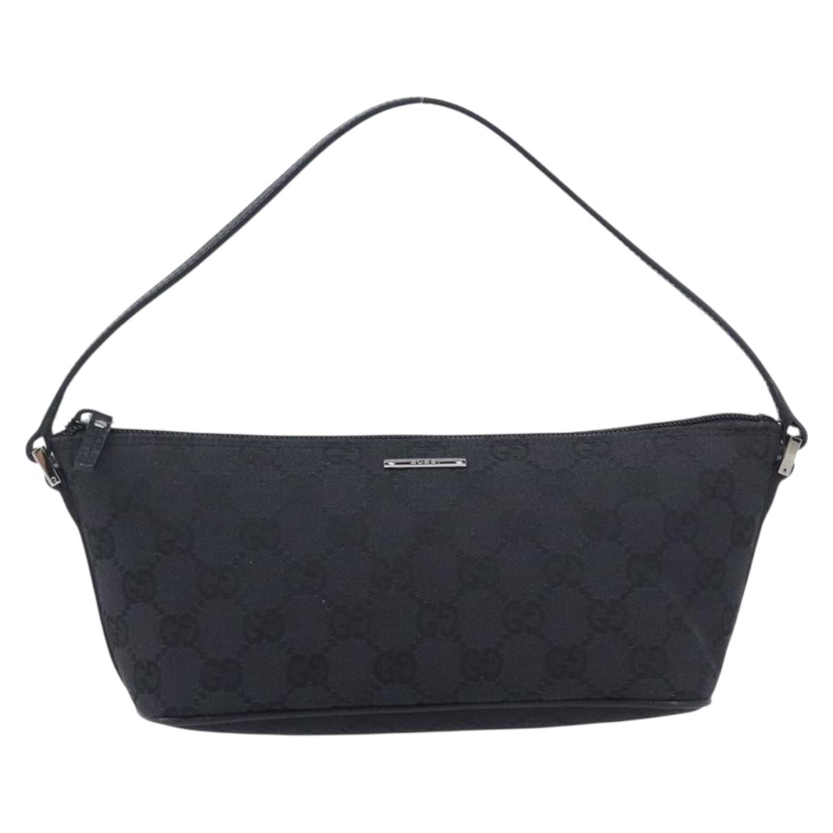 GUCCI GG Canvas Accessory Pouch Black Silver 07198 Auth 210932A
