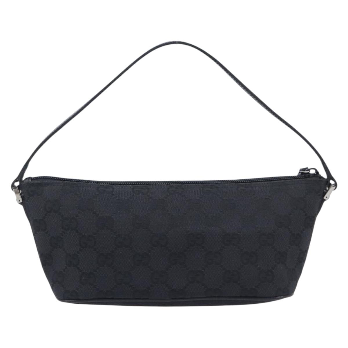 GUCCI GG Canvas Accessory Pouch Black Silver 07198 Auth 210932A
