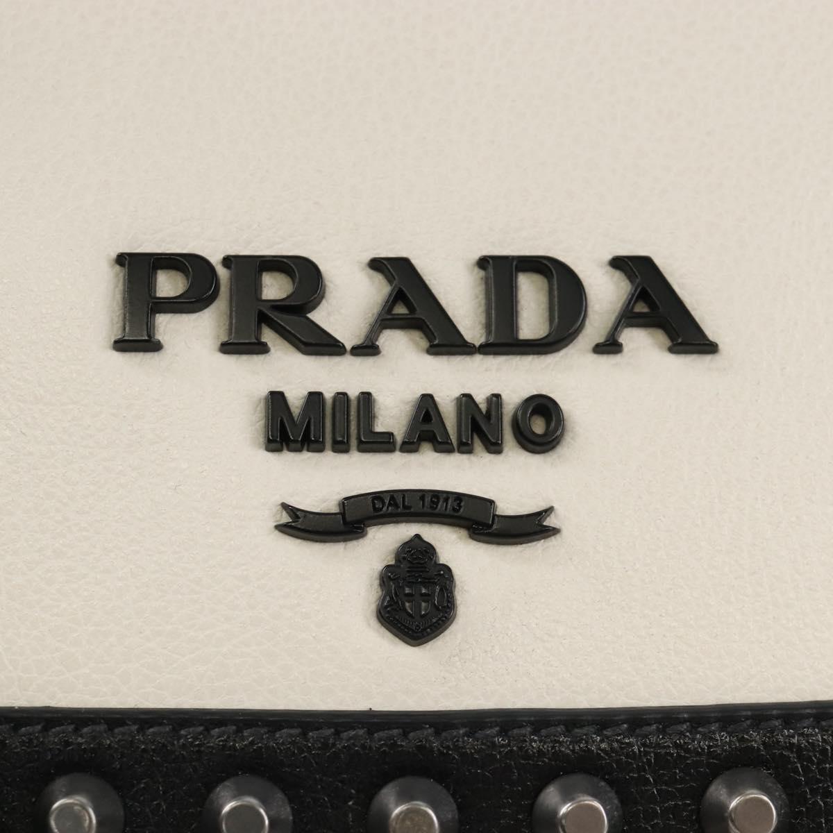 PRADA Chain Shoulder Bag Leather White Black Auth 210933V