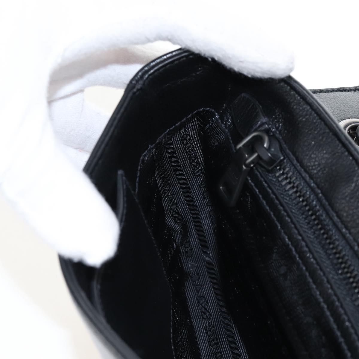 PRADA Chain Shoulder Bag Leather White Black Auth 210933V