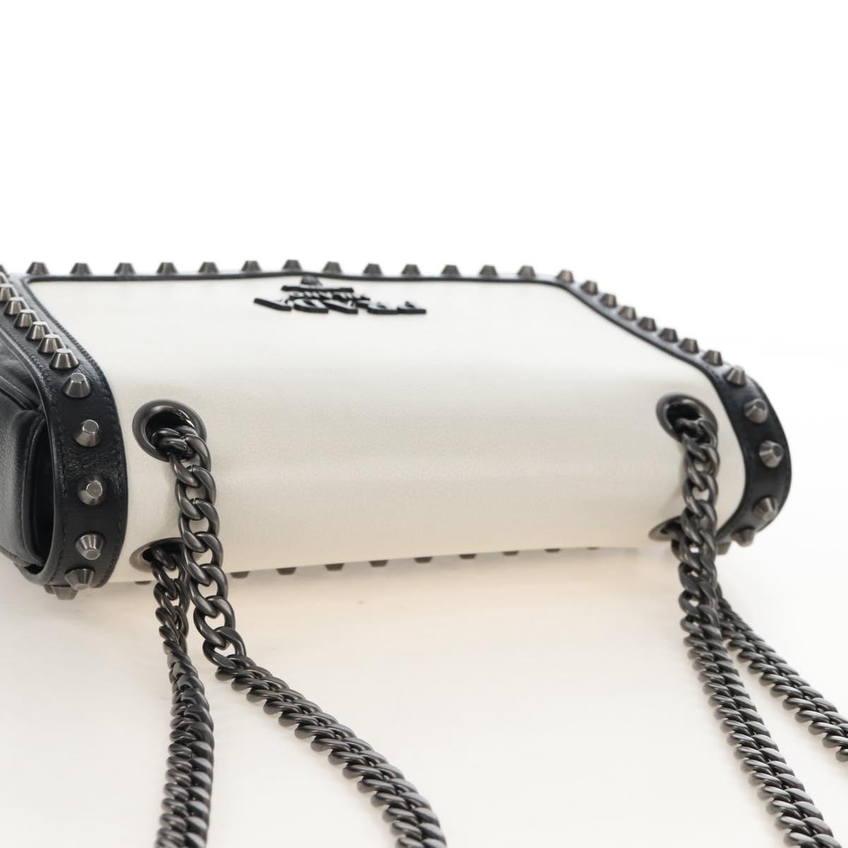 PRADA Chain Shoulder Bag Leather White Black Auth 210933V